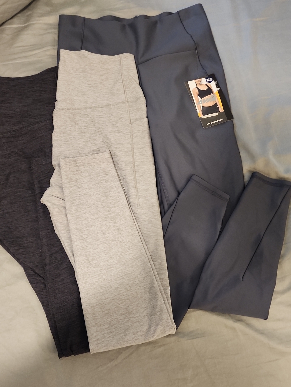 Avia Women's Leggings Set in Light Gray, Charcoal and Slate Blue